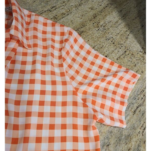 Chaus Vintage Womens Plus Size 16 Orange Check Button Short Sleeve Blous - Picture 10 of 12